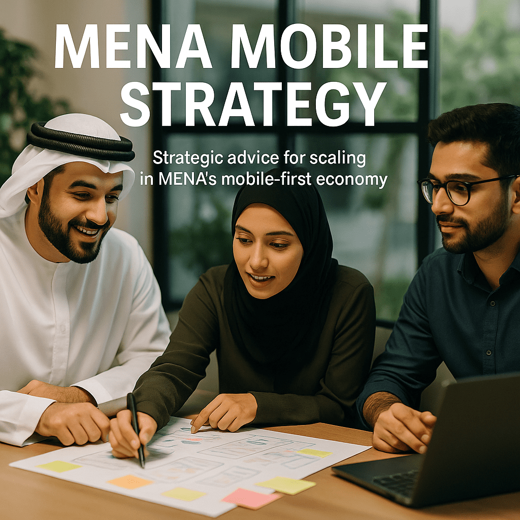 Mobile strategists in MENA brainstorming go-to-market app plans.