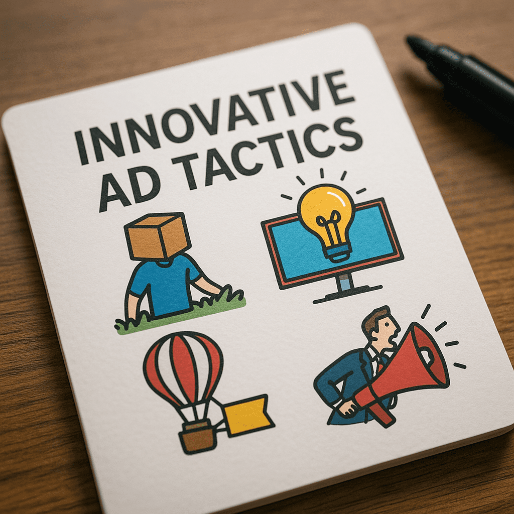 Illustrated concepts for out-of-the-box advertising techniques.