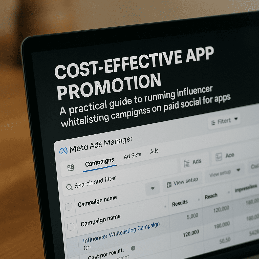 Influencer whitelisting campaign performance on Meta Ads Manager screen.